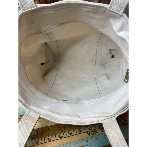 L.L. Bean Boat Tote Green Canvas Bag M Long Handles Zip Top USA “Luke” Monogram - Picture 11 of 16